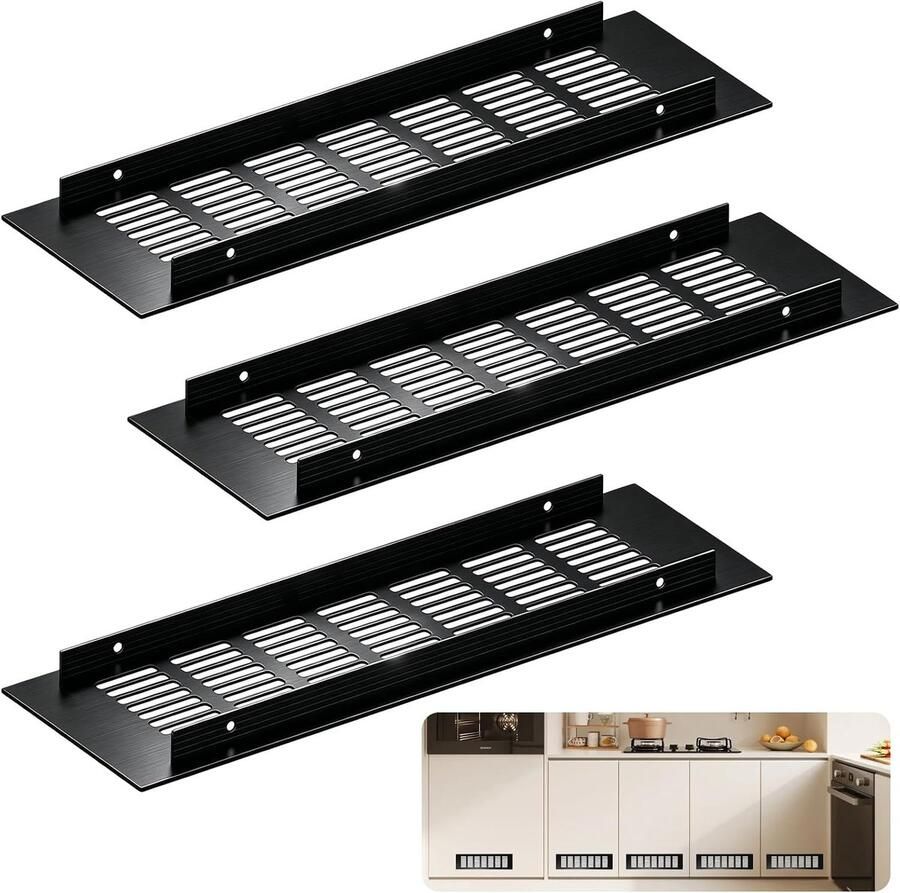 3 stuks ventilatieroosters rechthoekig 30 x 8 cm aluminium ventilatierooster zwart aluminium ventilatierooster voor schoenenkast badkamer keuken koelkast