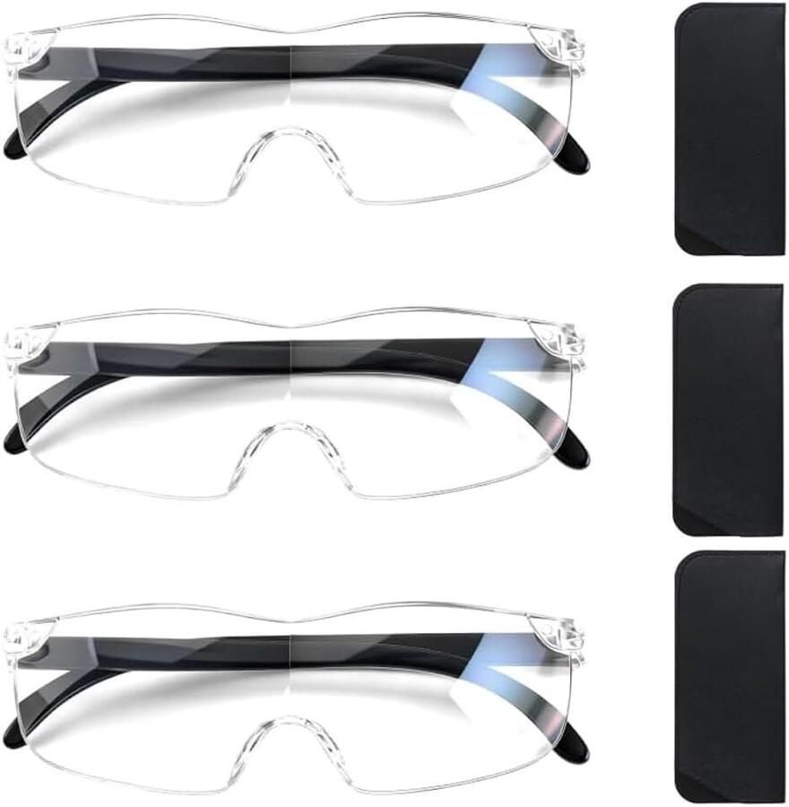 3 stuks vergrootglazen 300% 500% en 800% anti-blauw licht leesvergrootglas voor senioren en ambachtslieden comfortabel TR90-montuur ideaal voor naaien repareren en fijn lezen