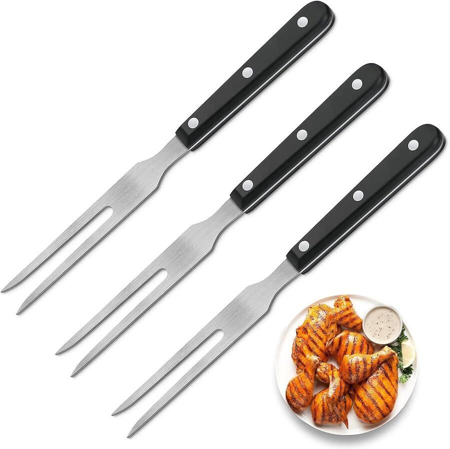3 stuks Vleesvork roestvrij staal met handvat 26.5 cm trancheervork grillvork serveervork braadvork professionele multifunctionele kookvork vleesvork voor grill keuken kalkoen braden diner
