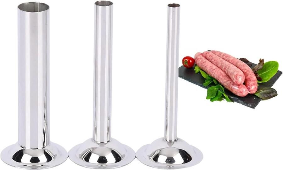 3 stuks worstvuller buizen kit roestvrij staal vulling buizen trechter sproeiers reserveonderdelen vuller buis voor handmatige of elektrische vleesmolen
