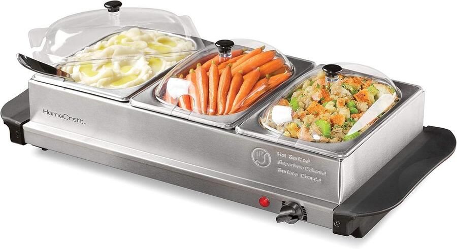 3-Vaks Buffet Warmer RVS Elektrische Warmhoudplaat met Temperatuurregeling
