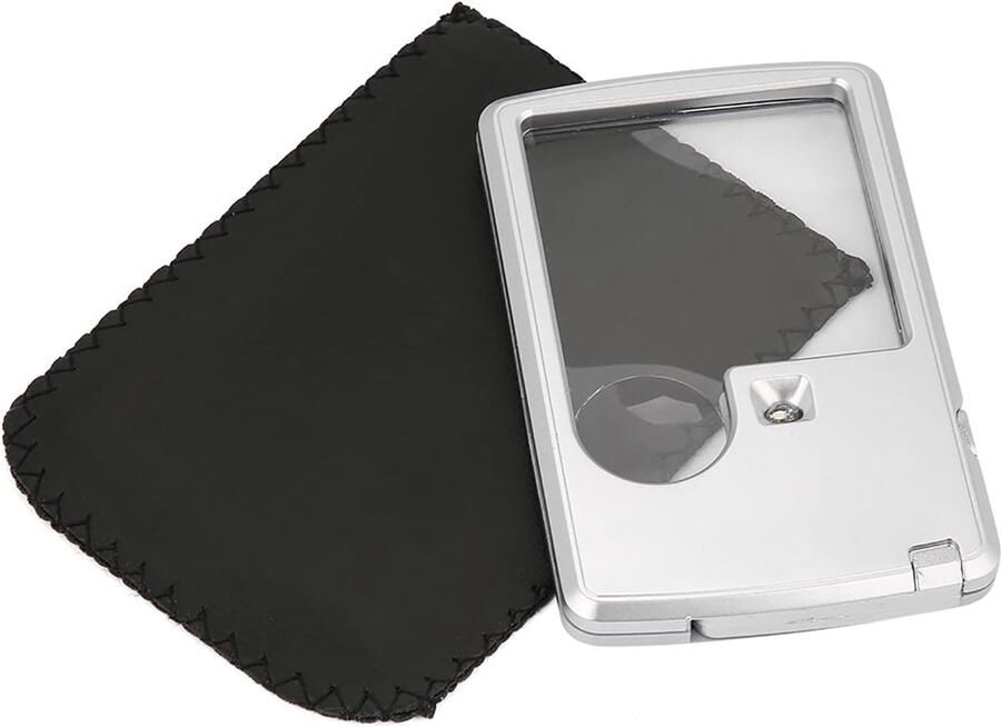 3 x 6 x vergrootglas acryl voor creditcards met lens en LED-zakloep met lederen etui
