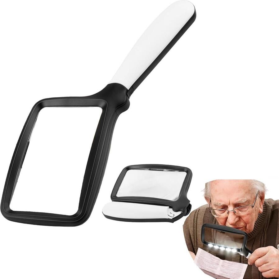 3 x vergrotingsvergrootglas met 5 ledlampen en twee helderheidsniveaus opvouwbaar model met handvat geïntegreerd licht comfortabel lezen geschikt voor ouderen naaien handwerk zwart