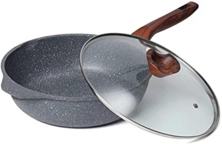 30 cm Diepe Pan Inductie Antikleefcoating en Deksel Granietcoating zonder PFOA Geschikt voor Alle Fornuizen