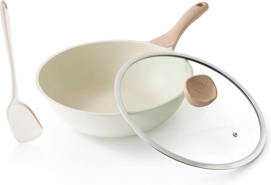 30 cm Inductiewok met Deksel en Antiaanbaklaag Geschikt voor Alle Kookplaten