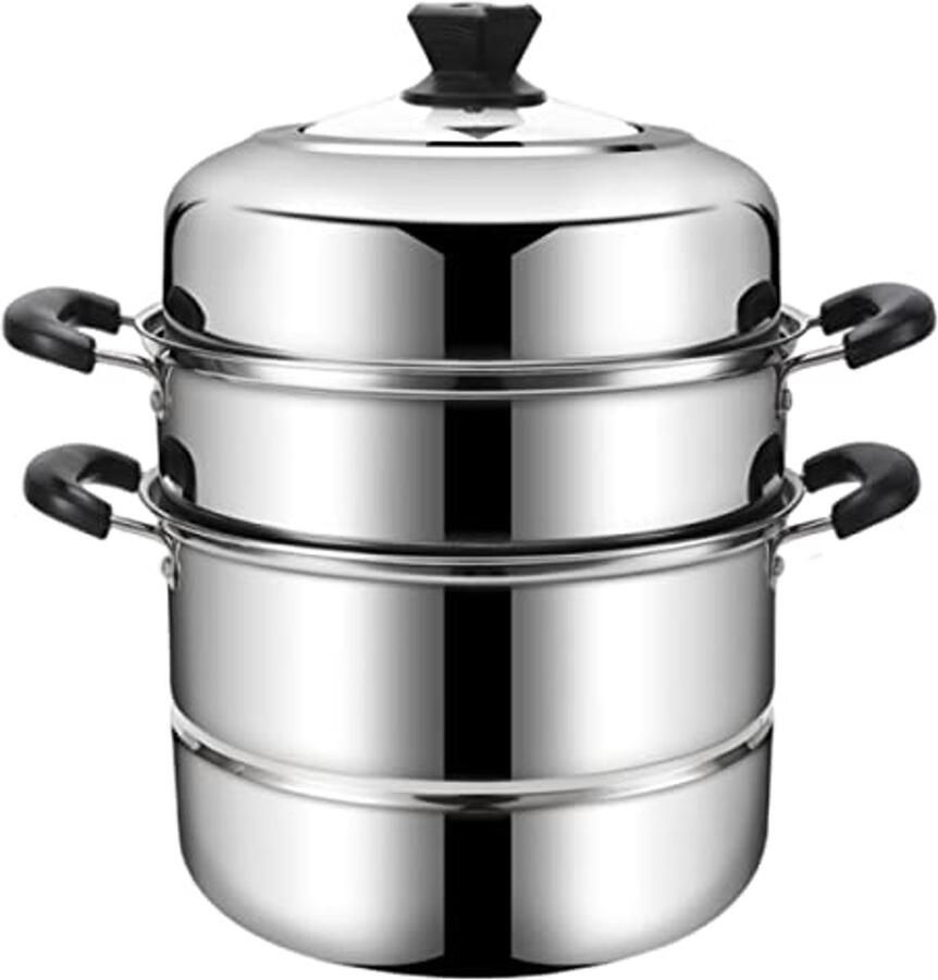 30 cm Stoompan met 3-laags Roestvrij Staal en Deksel voor Groenten en Meer