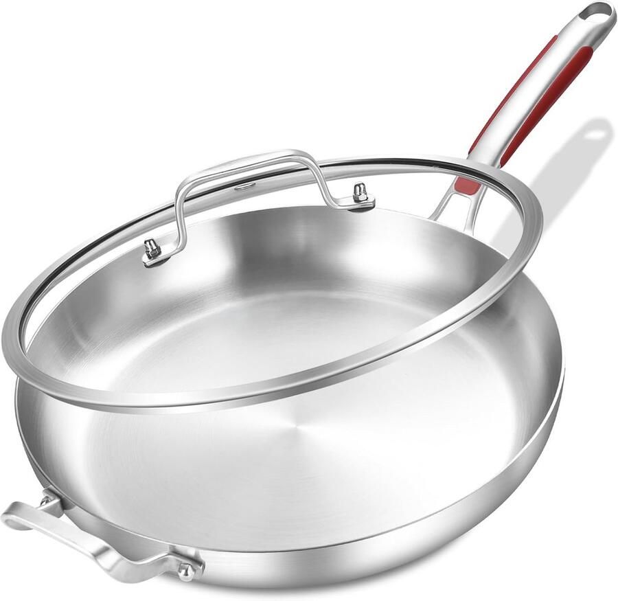 30 CM Tri-Ply Koekenpan met Deksel en Afneembaar Handvat Geschikt voor Inductie