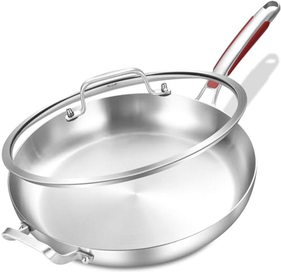 30 CM Tri-Ply Koekenpan met Deksel en Afneembaar Handvat Geschikt voor Inductie