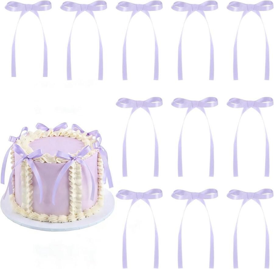 30 Pack Bow Cake Toppers Paars Lint Strikken voor Cake Boog Cupcake Toppers Paarse Boog Verjaardagsdecoraties voor Baby Shower Verjaardag Bruiloft Feestbenodigdheden