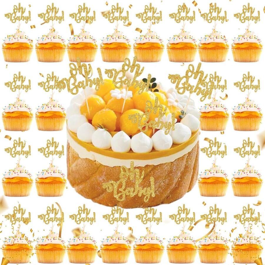 30 stuks Oh Baby Shower Cake Toppers Glitter Oh Baby Cupcake Topper leveren decoraties voor bruiloft verjaardag babyshower kinderfeestdecoraties
