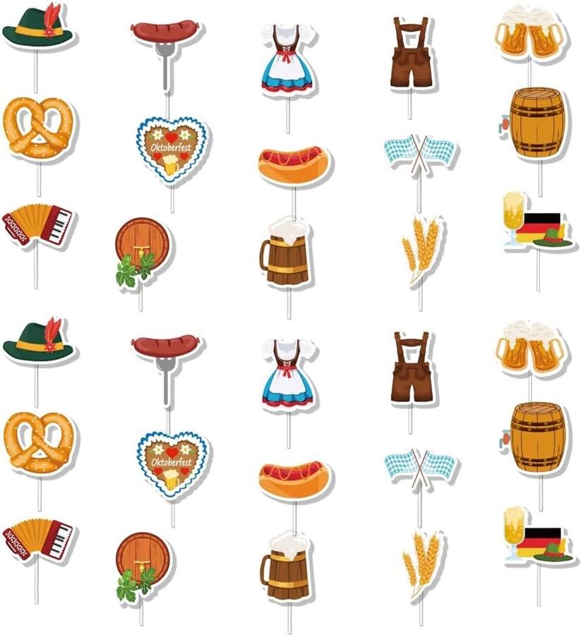 30 stuks Oktoberfest cupcake-toppers Beierse decoratie voor bierfeest taartdecoratie feestprikkers Oktoberfest decoratie voor taart en muffins tafeldecoratie