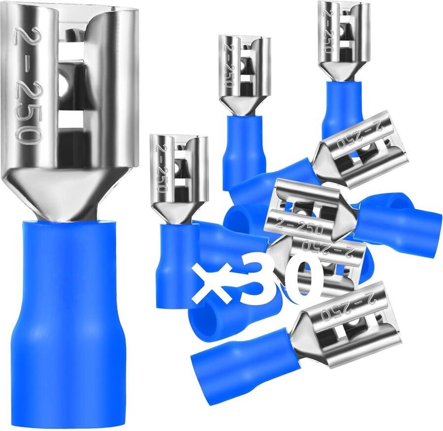 30 stuks platte steekhulzen 1 5-2 5 mm² steekbreedte 6 35 mm pvc platte stekker gedeeltelijk geïsoleerde kabelschoen FDD-kabelconnector van vertind koper