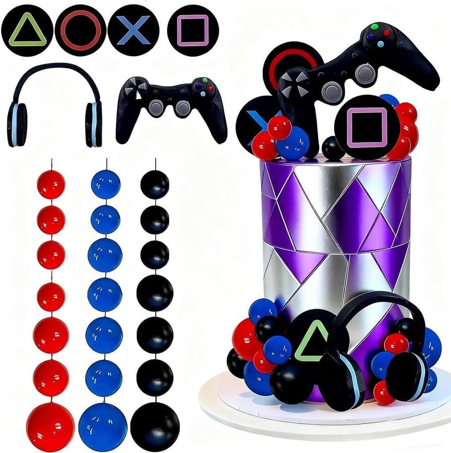 30 stuks spel-taartdecoratiesets spelerfeestdecoratie controller en hoofdtelefoon verjaardagsartikelen voor jongens en tieners themafeest