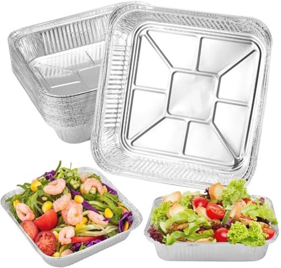 30 Stuks Vierkante Aluminium Schalen – 1200 ml Bakplaten voor Heteluchtfriteuse Invriezen & Koken