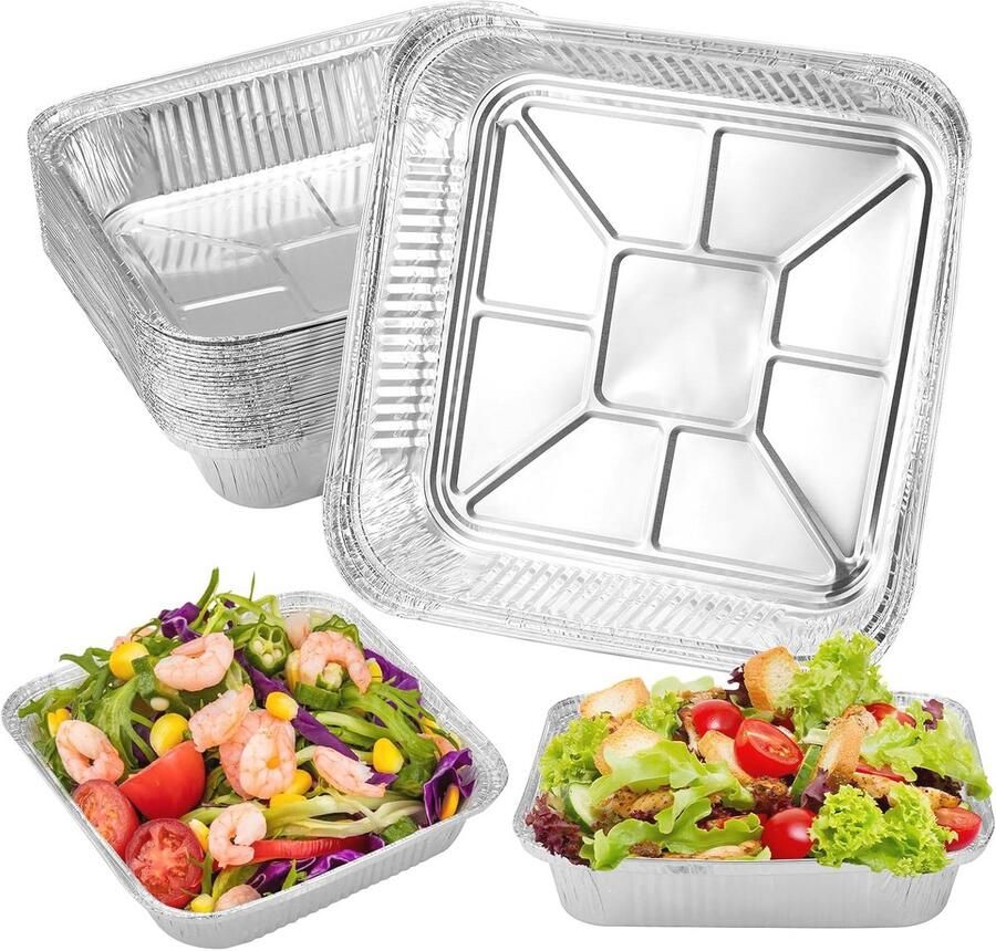 30 Stuks Vierkante Aluminium Schalen – 1200 ml Bakplaten voor Heteluchtfriteuse Invriezen & Koken