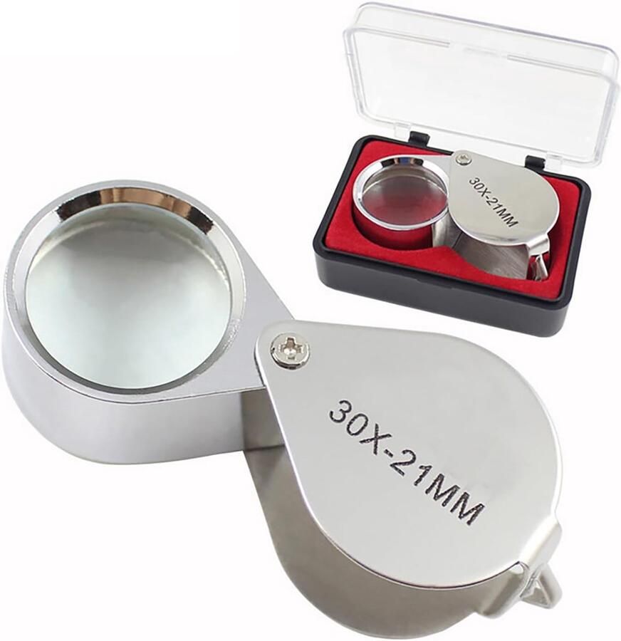 30-voudige vergroting vergrootglas opvouwbare zakloep voor juweliers met 21 mm lens draagbare loep van metaal voor sieraden munten postzegels lezen en hobby