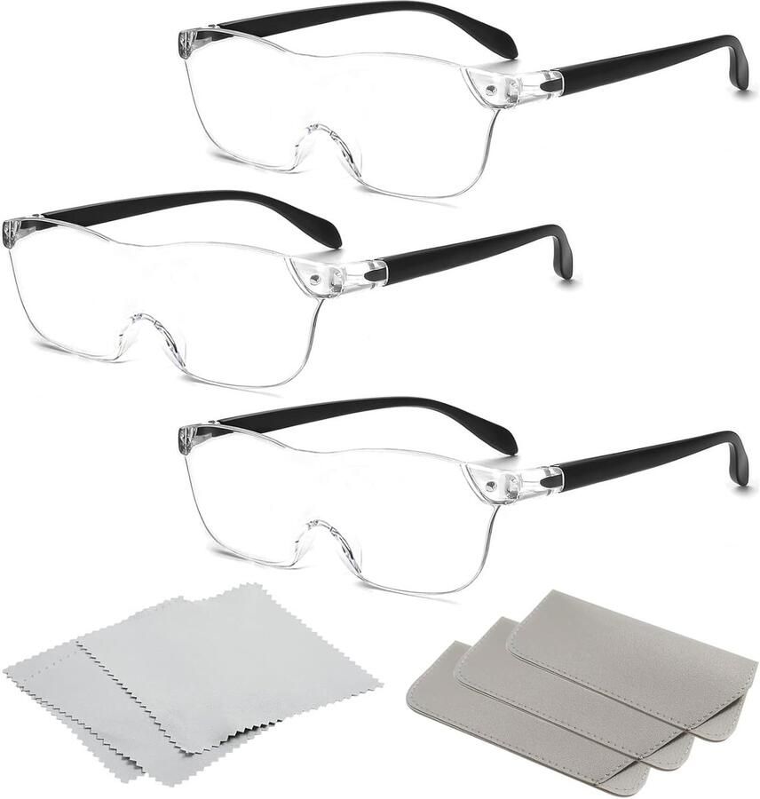 300% 500% 800% Vergrootglazen 3 Stuks Draagbare Loep Handsfree Loep voor Slechtzienden Anti-Blauwlicht Leesloep Leesbril voor Hobby's en Nauwkeurig Werk (Zonder Verlichting)