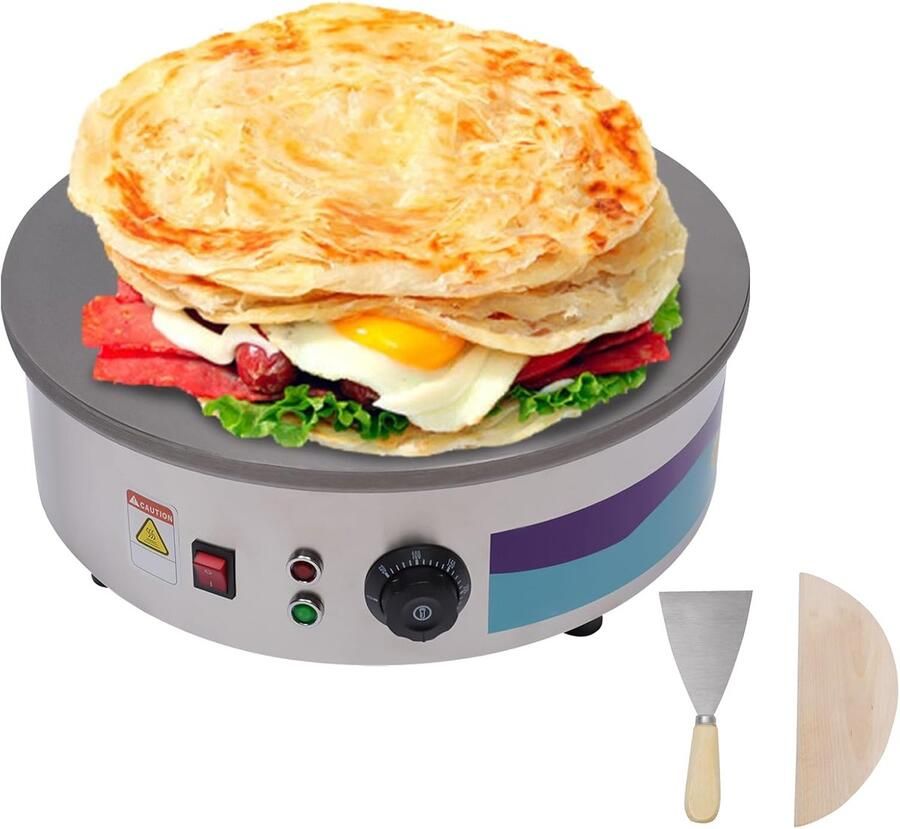 3000 W pannenkoekenmaker Ø 45 cm pannenkoekenmaker crêpemaker met spreider en spatel temperatuurregelbaar pannenkoekenmaker palatham ijzer zilver