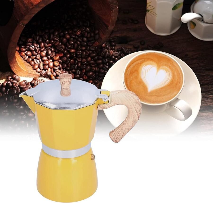 300ML Aluminium Espresso Kookplaat Koffiezetapparaat Klassieke Kookplaat Espresso Maker Klassieke Italiaanse Stijl 6 Espressokopje Moka Pot voor Gasfornuis(Geel)