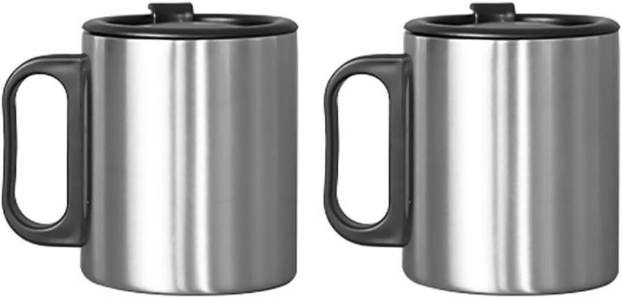 300ml roestvrijstalen koffiemokken dubbelwandige geïsoleerde thermo koffiemokken set koffiekopje bedekt buiten waterbeker 2 verpakkingen zilverkleur