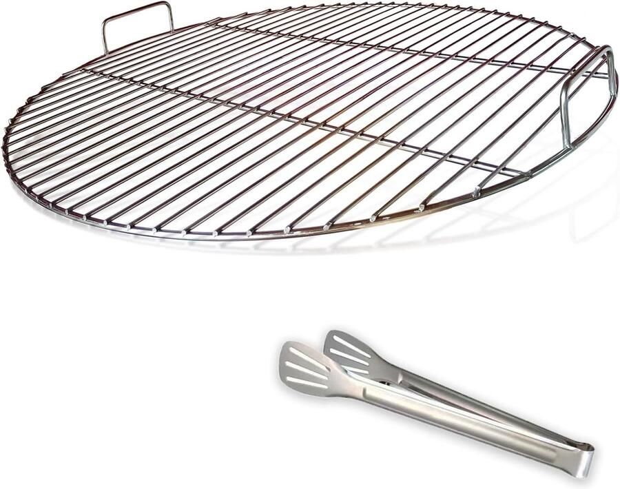 304 Grillrooster roestvrij staal rond met handgreep 54 5 cm diameter voor 57 cm houtskoolbarbecues bijv. Weber vervangende kogelgrill 57 cm met grillclips