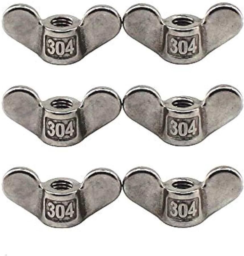 304 RVS vleugelmoer M10 hand gedraaide bevestigingsmiddelen vlinder vleugel vormige moer DIY hardware pak van 6