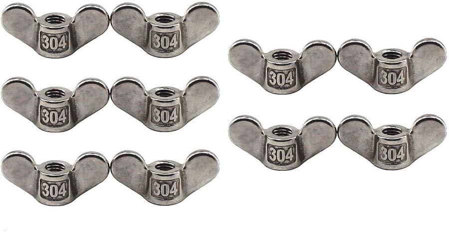 304 RVS vleugelmoer M6 hand gedraaide bevestigingsmiddelen vlinder vleugel vormige moer DIY hardware pack van 10