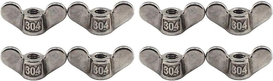 304 RVS vleugelmoer M8 hand gedraaide bevestigingsmiddelen vlinder vleugel vormige moer DIY hardware pak van 8