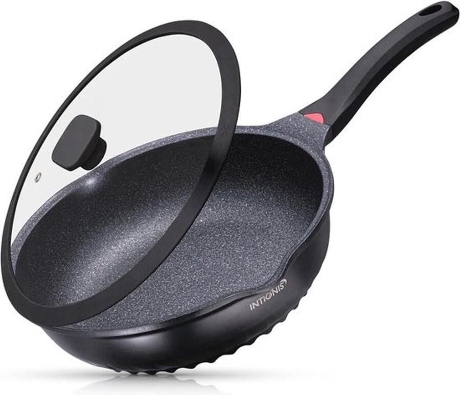 30cm Diepe Koekenpan met Deksel Inductie Geschikt Antiaanbak Coating Hittebestendige Handgreep Ideaal voor Dagelijks Koken