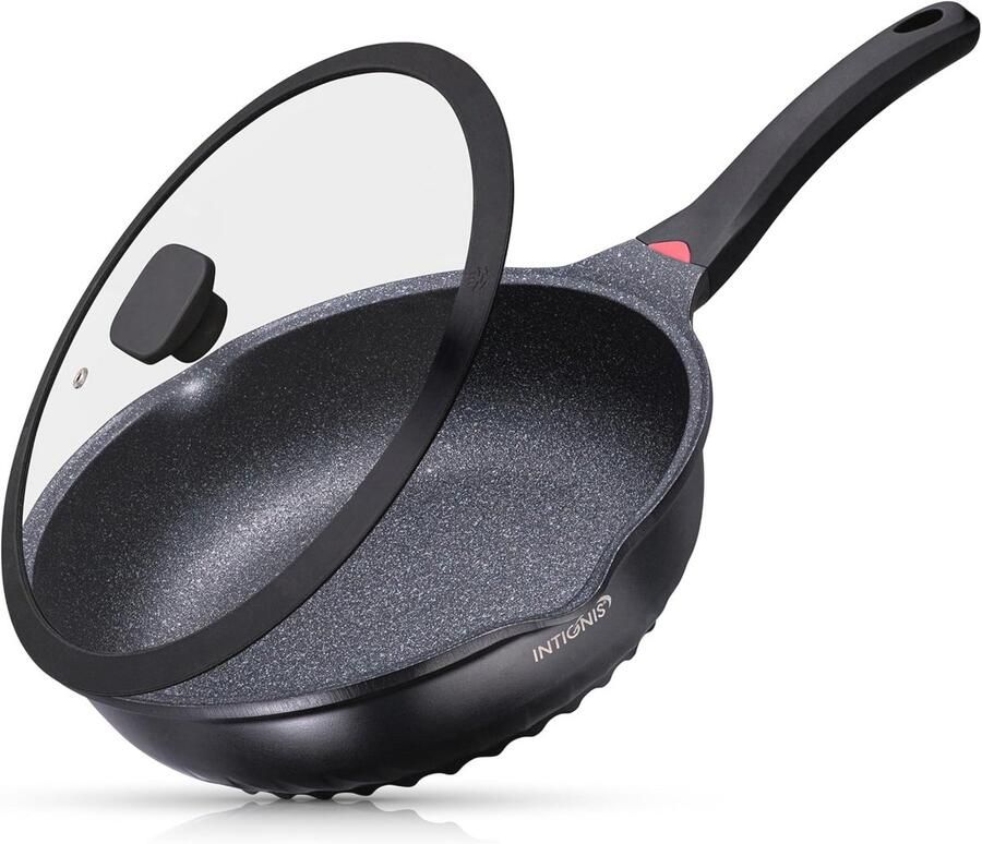 30cm Diepe Koekenpan met Deksel Inductie Geschikt Antiaanbak Coating Hittebestendige Handgreep Ideaal voor Dagelijks Koken