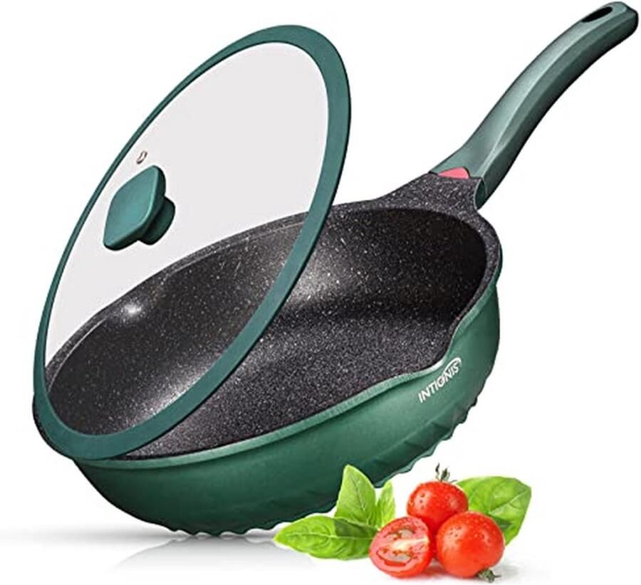 30cm Diepe Koekenpan met Deksel Inductie Geschikt Antiaanbaklaag Warmtebestendige Handle Perfect voor Elke Dag