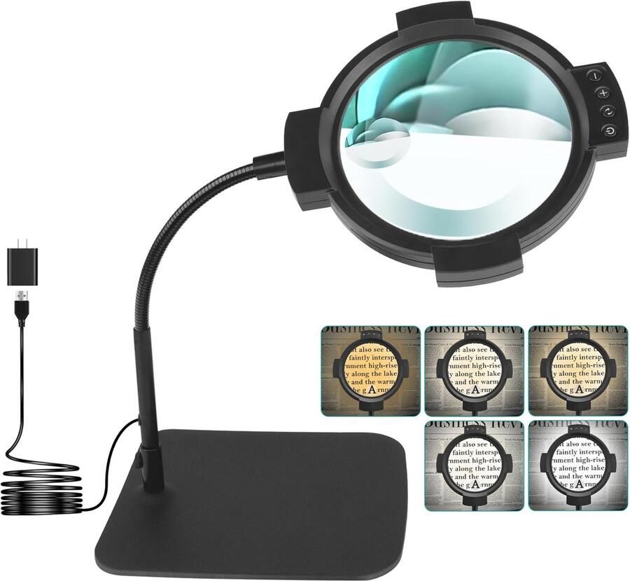 30X 10X met verlichting en standaard bureaulamp met 54 leds 5 kleuren 3 instelbare helderheidsniveaus flexibel zwanenhalsvergrootglas handsfree voor ambachten vrije tijd schilderen