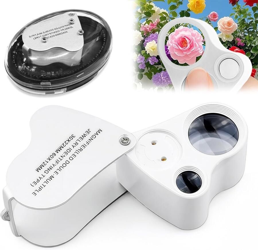 30X En 60X Juweliers Loep Opvouwbare Vergrootglas Sieraden Oog Vergrootglas met LED Licht voor Diamanten Juwelier Munten Postzegels (Valuta Detecting Sieraden Identificeren)