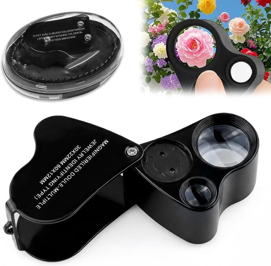 30X En 60X Juweliers Loep Opvouwbare Vergrootglas Sieraden Oog Vergrootglas met LED Licht voor Diamanten Juwelier Munten Postzegels (Valuta Detecting Sieraden Identificeren)
