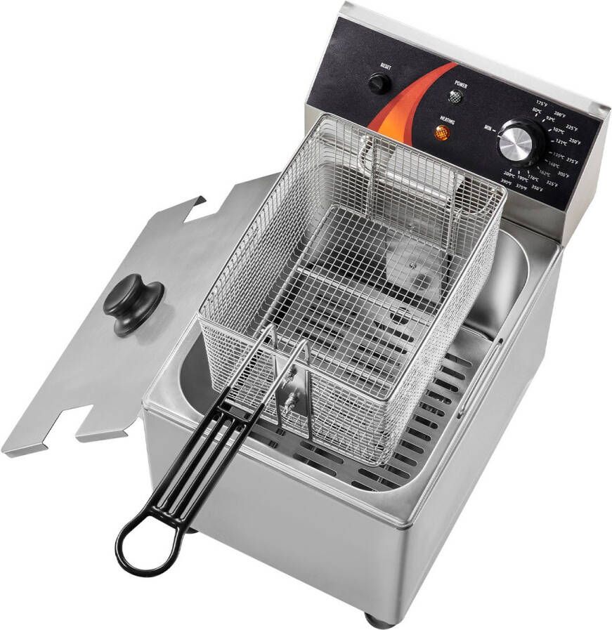 3100W Elektrische Frituurpan voor Op Het Aanrecht 9l Roestvrijstalen Frituurpan met Mand In Hoogte Verstelbare Poten Temperatuurregeling Oververhittingsbeveiliging voor Restaurants Cafés en Bars