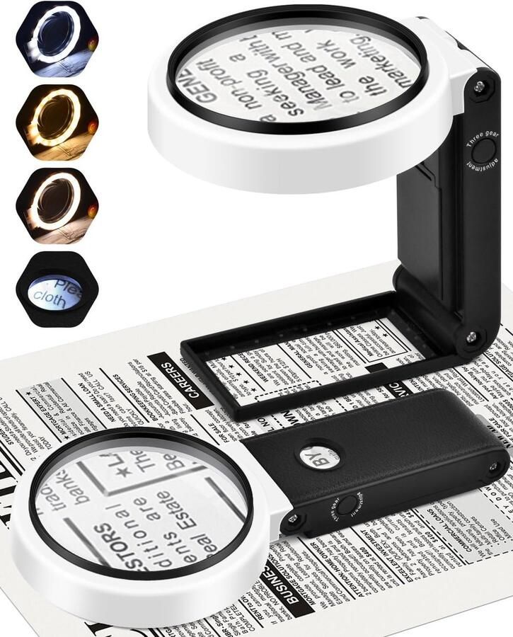32 led-vergrootglas met licht en standaard 25 x 10 x grote leesloep 4 modi dimbare handloep helderheid dubbele glazen lens leesloep met licht voor senioren groot voor lezen hobby