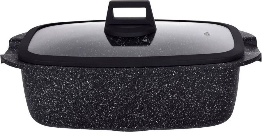 32 x 20 cm inductiekookplaat met deksel en handvat van siliconen pan met antiaanbaklaag en Dura-Tech-coating zwart