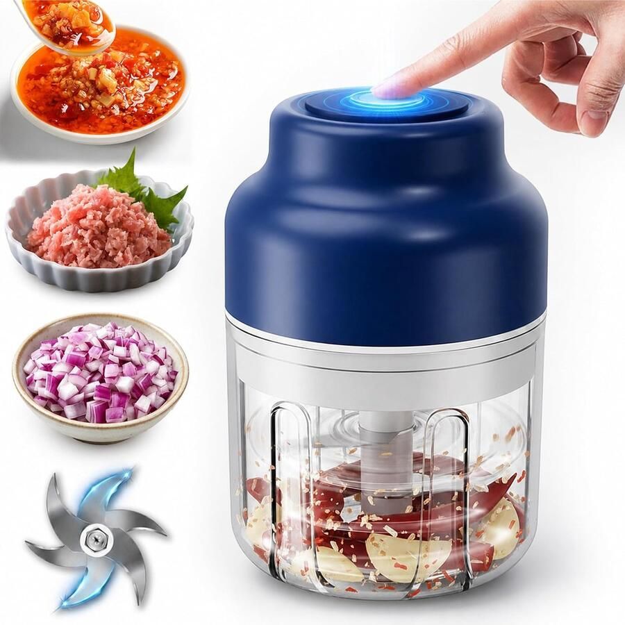 Elektrische Hakmolen Mini-Knoflookhakker Elektrisch Draagbare Keukenmachine 320 ML Met 6 Roestvrijstalen Messen Oplaadbare Voor Groenten Fruit Vlees Babyvoeding & Kruiden