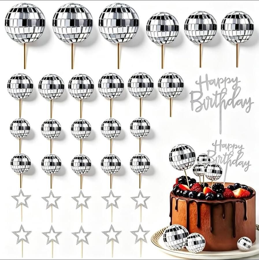 33 stuks discoballen taartdecoratie discobal taarttoppers