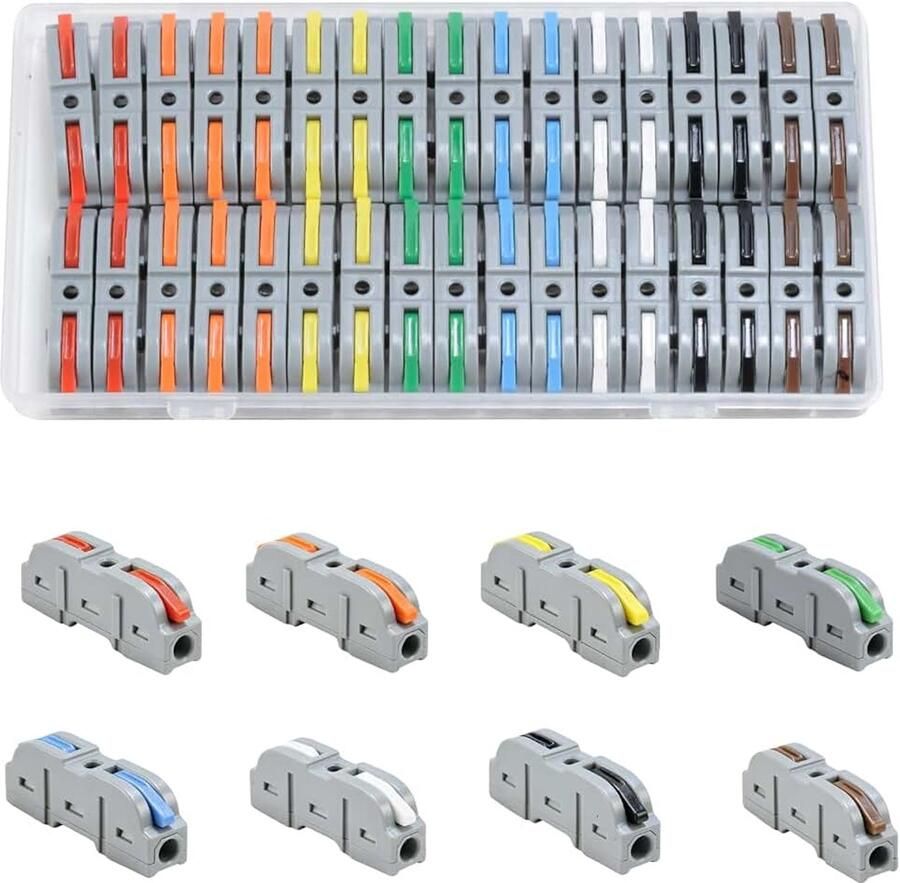 34 stuks kabelverbinders kabelverbindingsklemmen 18-22AWG aansluitklemmen met bedieningshendel draadconnectoren voor elektrische installatie elektrische aansluitblokken (meerkleurig)