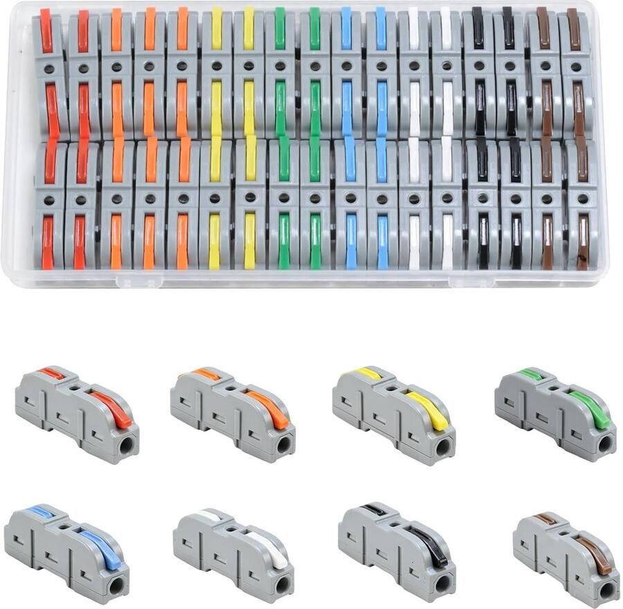 34 stuks kabelverbinders kabelverbindingsklemmen 18-22AWG aansluitklemmen met bedieningshendel draadconnectoren voor elektrische installatie elektrische aansluitblokken (meerkleurig)