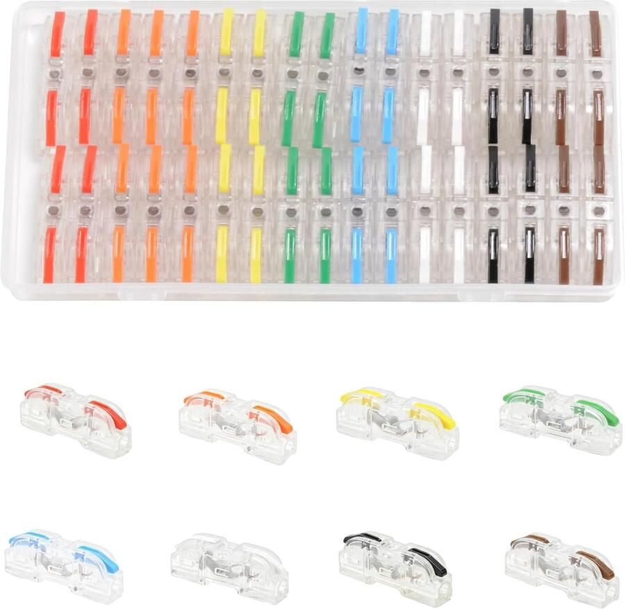 34 stuks kabelverbinders kabelverbindingsklemmen 18-22AWG aansluitklemmen met bedieningshendel draadconnectoren voor elektrische installatie elektrische aansluitblokken (meerkleurig transparant)