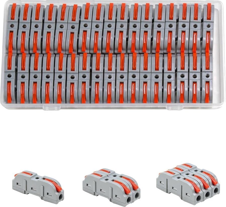 34 stuks kabelverbinders kabelverbindingsklemmen 18-22AWG aansluitklemmen met bedieningshendel draadconnectoren voor elektrische installatie elektrische aansluitblokken (rood)