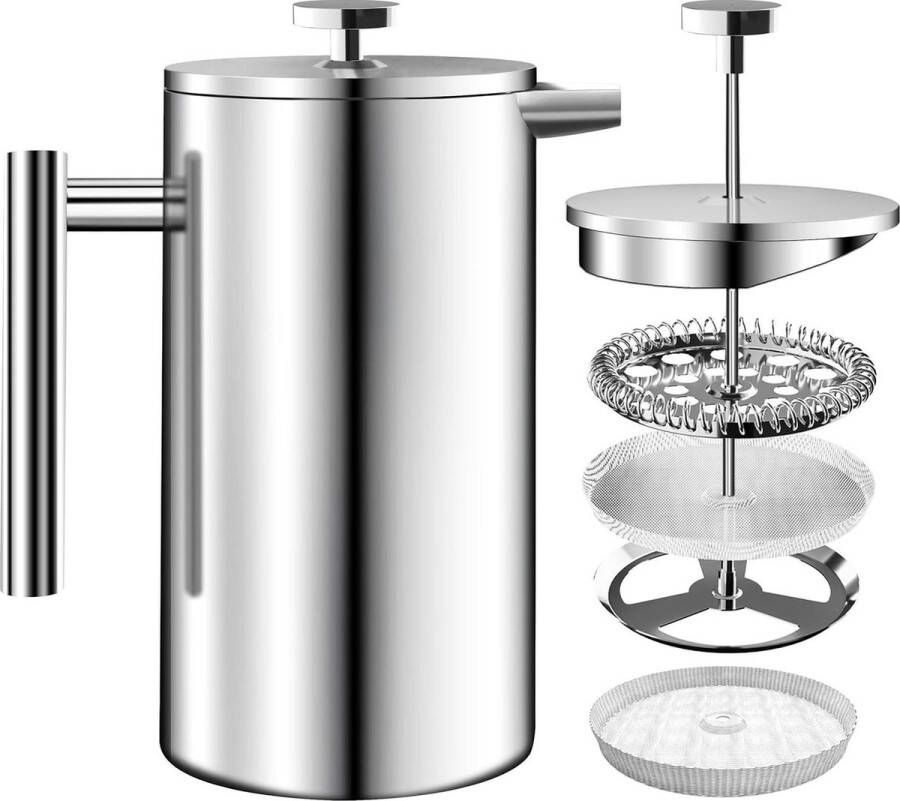 34oz Roestvrij staal FRENCH PRESS Koffiezetapparaat Dubbelwandige Geïsoleerde Cafetière 3 Niveau Filtersysteem