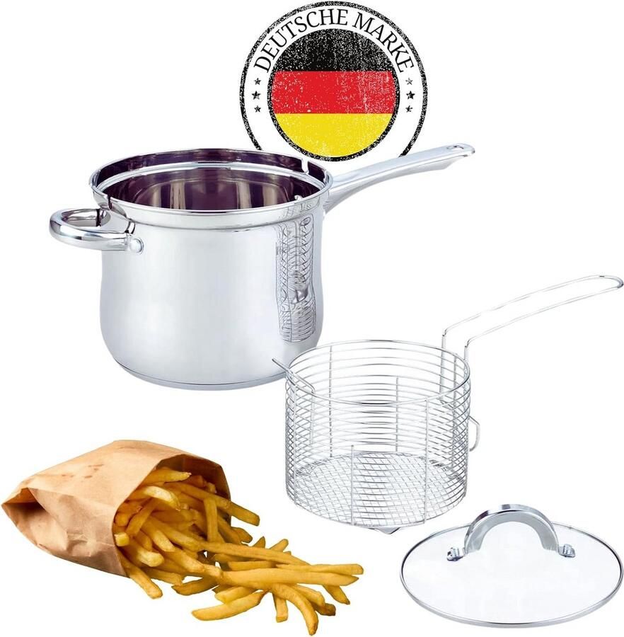 Frituurpan Keukenpan Lekkere Snacks Maken Vaatwasmachinebestendig 3.5 Liter Zilver