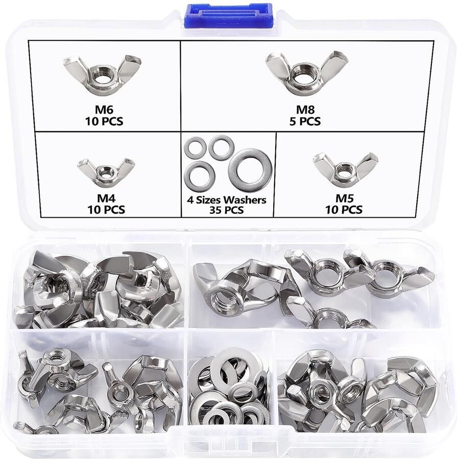 35 stuks M4 M5 M6 M8 vlindermoerenset oormoeren van roestvrij staal metalen vlindermoeren met 35 stuks platte sluitringen voor knutselgereedschap