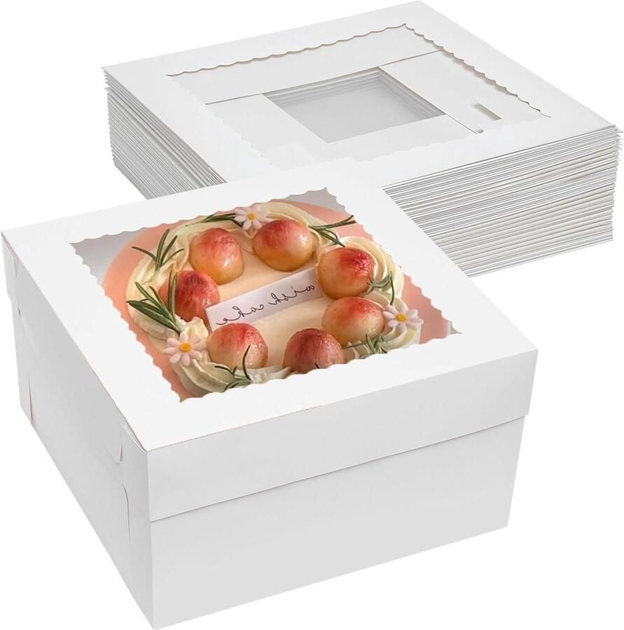 35 x 35 x 15 cm Cake Boxes 10 Pcs Bakery Boxes for Tier Cakes with Window 35cm White Large Tall Cardboard Bakery Takeaway Containers with Lids for Wedding Birthday Party