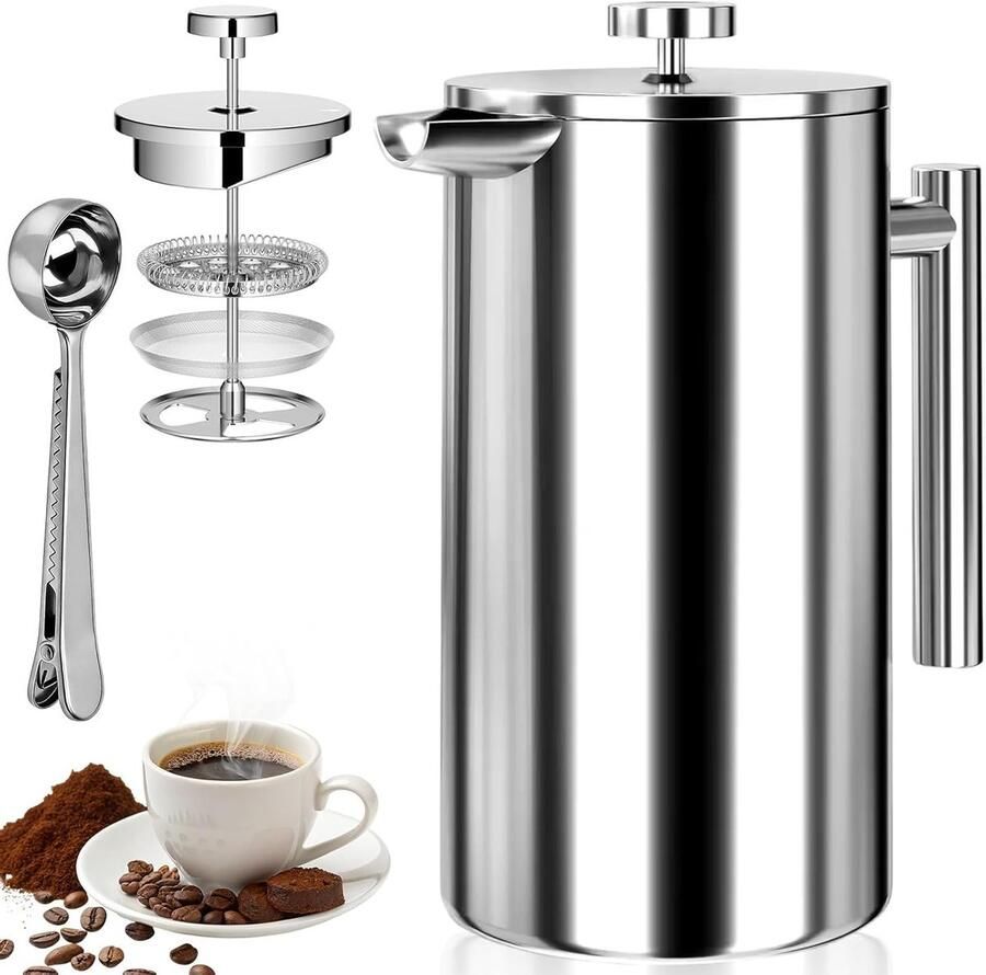 350 ml Franse koffiezetter met lepel dubbelwandig roestvrij staal ideaal voor camping reizen en thuisgebruik