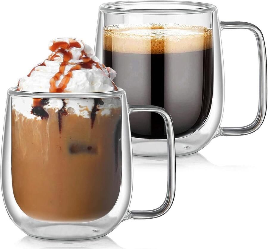 350ml dubbelwandige glazen koffiemok theekop isolatiekop mokken perfect voor Latte cappuccino beker dubbelwandige geïsoleerde drinkglazen met handvat 2 stuks