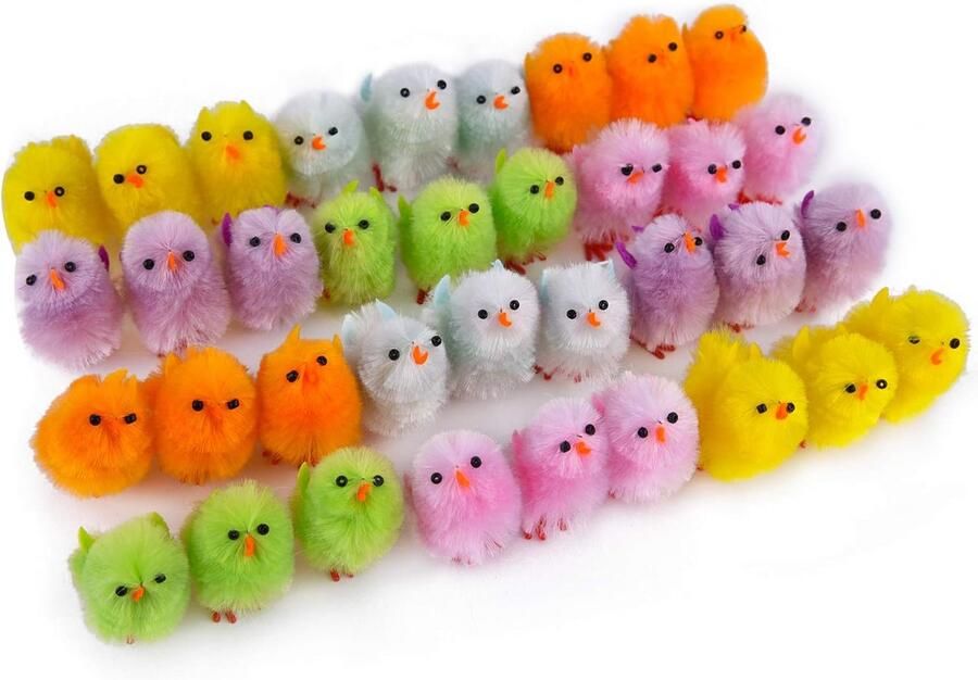 36 Stuks Mini Chenille Kuikentjes voor Pasen Kleurrijk & Decoratief